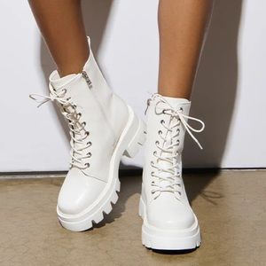 AZALEA WANG White Lace Up Combat Boots